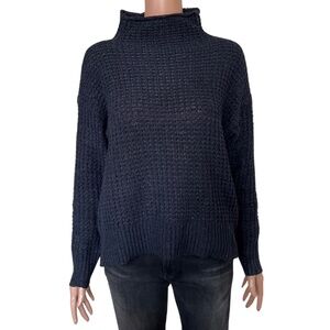 Dark Blue Mock Neck Knit Sweater